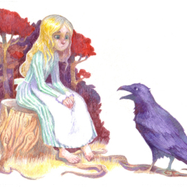 Ворон в осеннем лесу