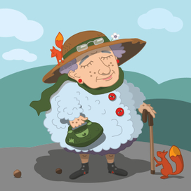 бабушка кормит белок