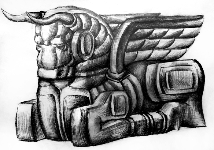 15."Ассирийский бык", бумага, карандаш. 2017 г.