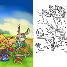 Колобок_заяц (иллюстрация + раскраска)