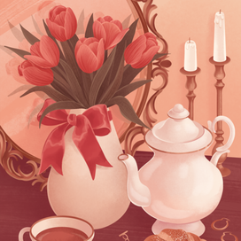 Весенняя иллюстрация "Ваза с тюльпанами"