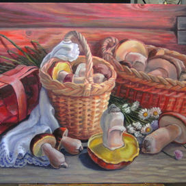 "Белые грибы" 60X40 см холст, масло  ( копия с картины Шумаковой Елены)