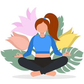 Девушка медитирует среди цветов