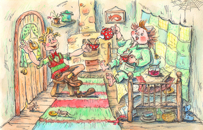 Дружин и Просонин чаевничают.