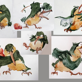 Эскизы персонажей к тайской сказке «Болтливая птичка»( студенческий семестровый проект)