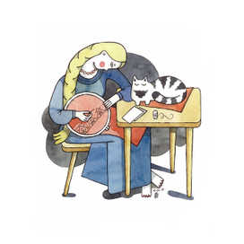 Вышивка и кошка