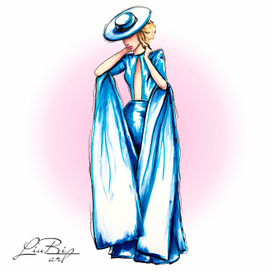 Иллюстрация девушки в голубом платье