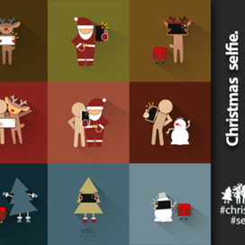 Christmas selfie. Vector icons set