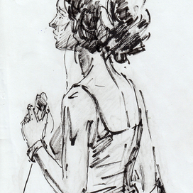 Слушает музыку. Набросок по памяти