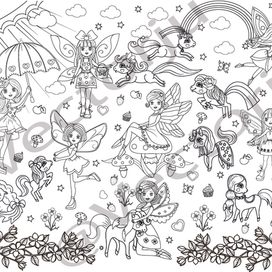 Раскраска с пони и феями