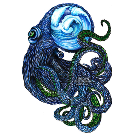 Осьминог эскиз тату. Эскиз татуировки. Волна. Octopus sketch, sur, neotrad, tattoo flash, illustration.
