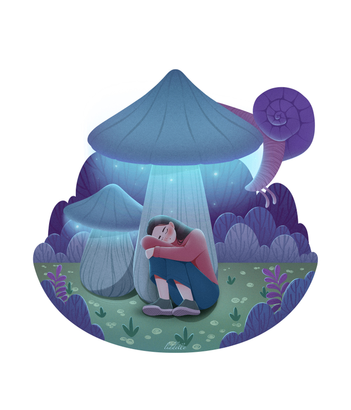 Спящая под грибом