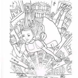 Алиса падает в кроличью нору.