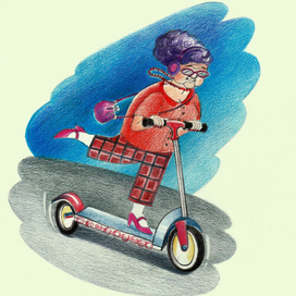 Бабушка на самокате