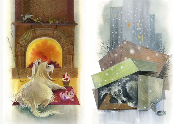 Собака: домашняя и бездомная. Иллюстрация к книге Ю. Солодкина "Собаки" 