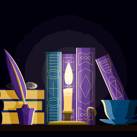 Books on the table with candle
