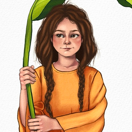 Девочка с банановым листом