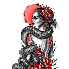 Нетрадиционная япония. Эскиз к татуировке