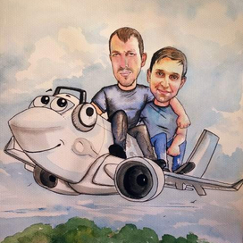 Шарж "На самолете"