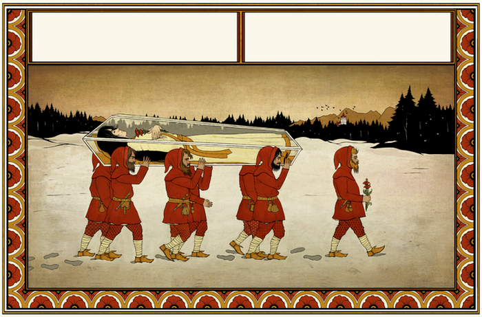 ИЛЛЮСТРАЦИЯ К СКАЗКЕ БРАТЬЕВ ГРИММ "БЕЛОСНЕЖКА И СЕМЬ ГНОМОВ"