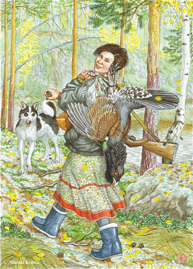 Девушка-манси и собачка по кличке Ханси.