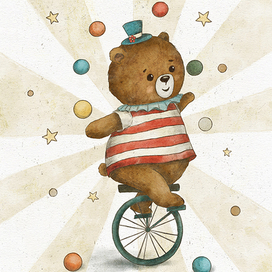 Медвежонок. Цирк. Детская иллюстрация