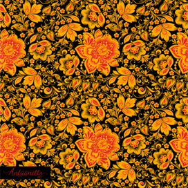 Хохломская роспись Векторный бесшовный узор