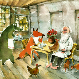 Лис и Лев Толстой в Ясной поляне обсуждают качества яиц