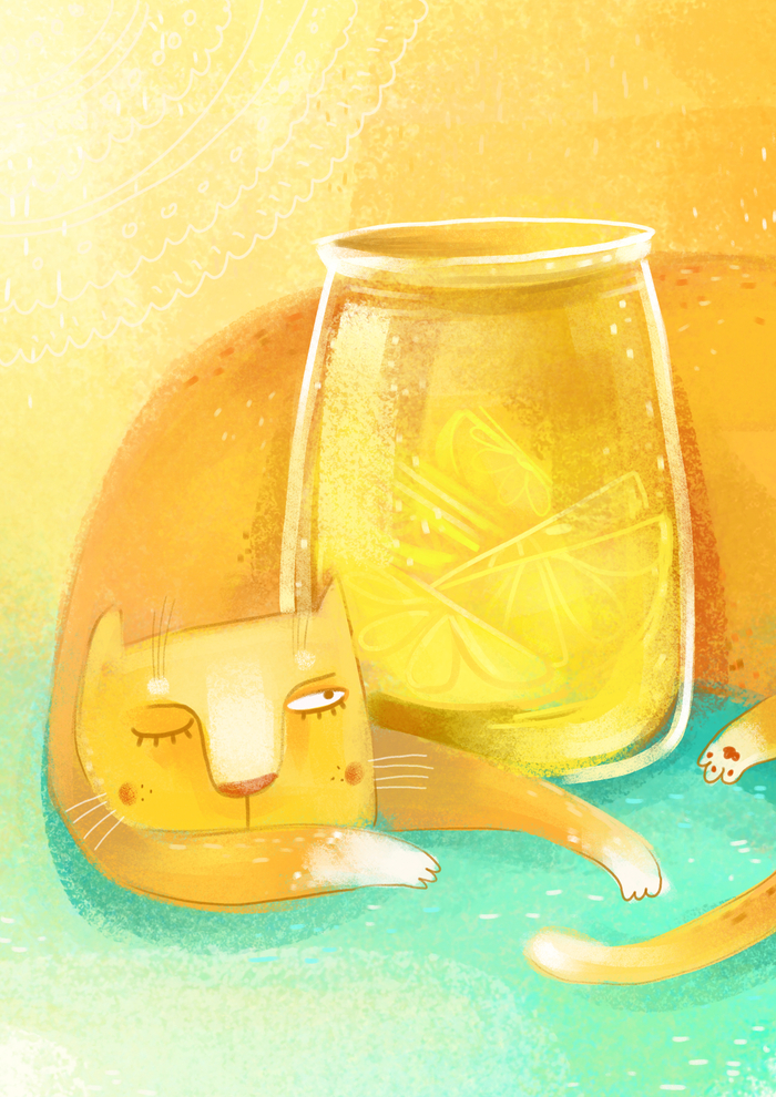Натюрморт с котом и лимонами