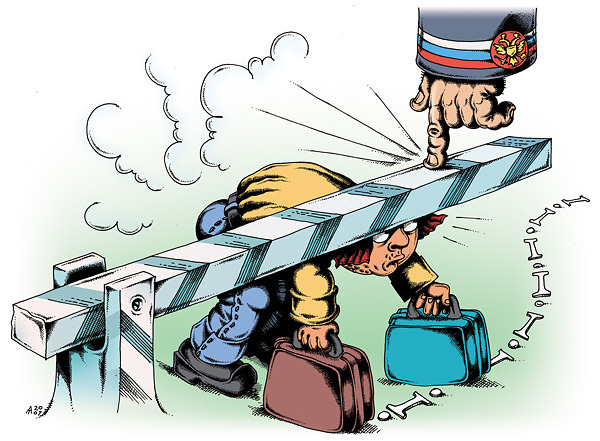 Новый закон для выезжающих (иллюстрация в журнал TimeOut)