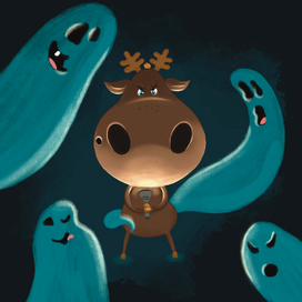 Бу! Олень с фонариком и привидениями 