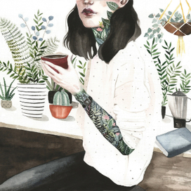 девушка и растения