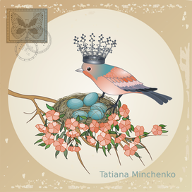 Пасхальная открытка с птичкой в короне