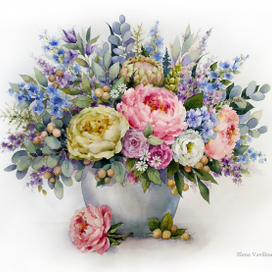 Букет с пионами , ягодами и протеей