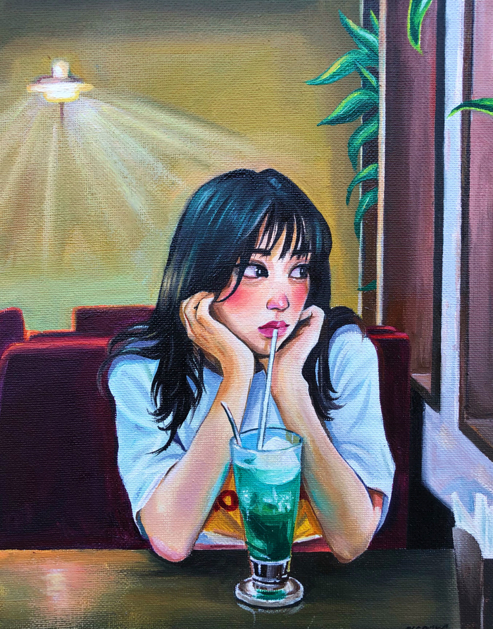 девушка в кафе 