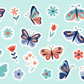 Стикеры с бабочками и цветами 