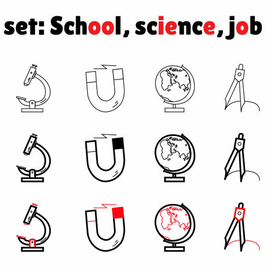 School, science, job icon set