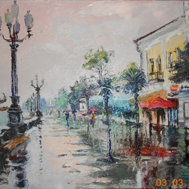 Набережная, дождь.