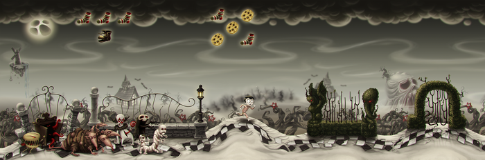 Концепт арт раннера в сеттинге аля Тим Бертон