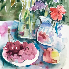 Этюд с черешней и турецкой гвоздикой 