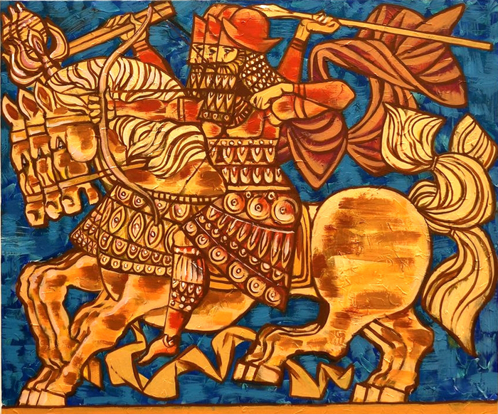 "ПАЛЬМИРА: СЛИЯНИЕ КУЛЬТУР". "Всадники". 100х120 см, акрил, холст. 2016 г.