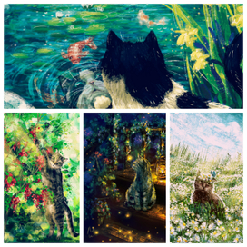 Серия открыток "Коты в саду" #3