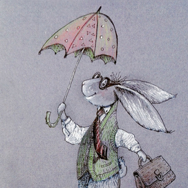 кролик с портфелем и зонтиком