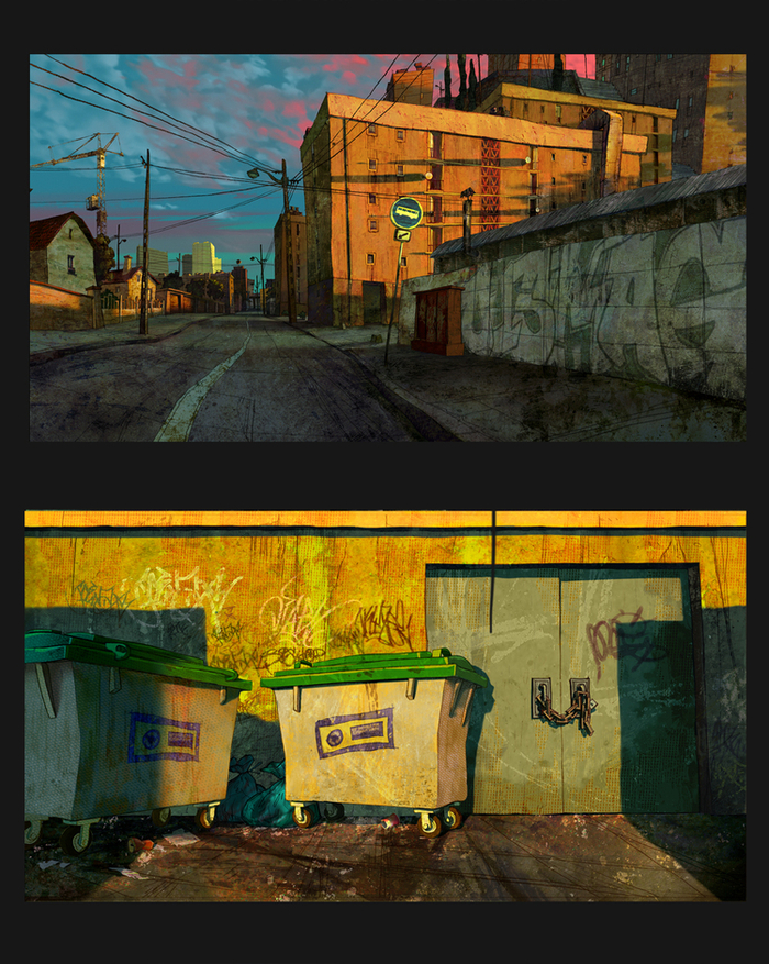 фоны к мультфильмам( рисовала в стиле  граффити)