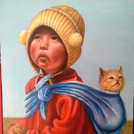 девочка и  кошка