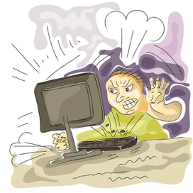 Человек, который очень рассержен из-за того,что не работает его компьютер