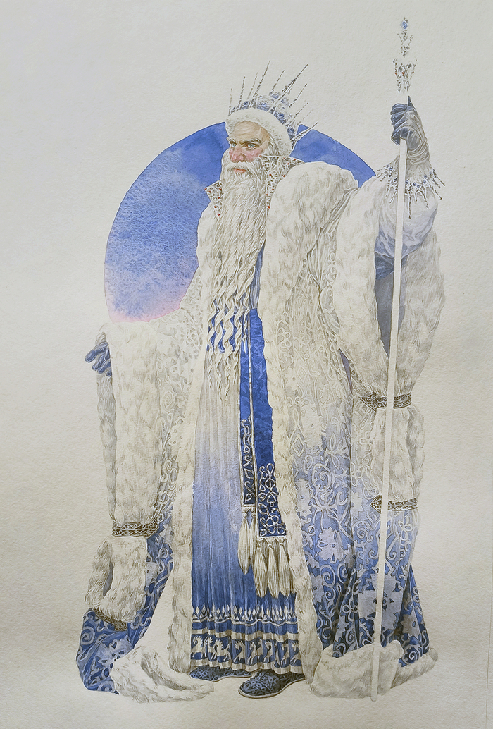 "Дед Мороз" Максим Л. Леонтьев. Бумага, акварель. 2024 год.