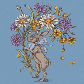 Заяц с букетом цветов