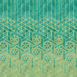 Green abstraction with gold lines
