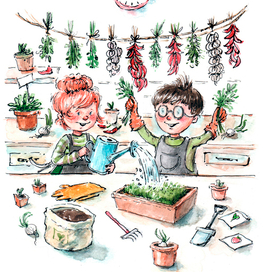 Детишки сажают рассаду.